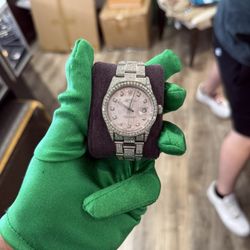 Rolex 34mm 50/50 Iced Out Pink Face 