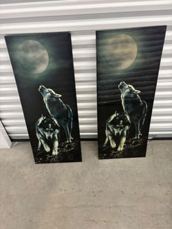 Wolf Moon Wall Art Panels Set of 2