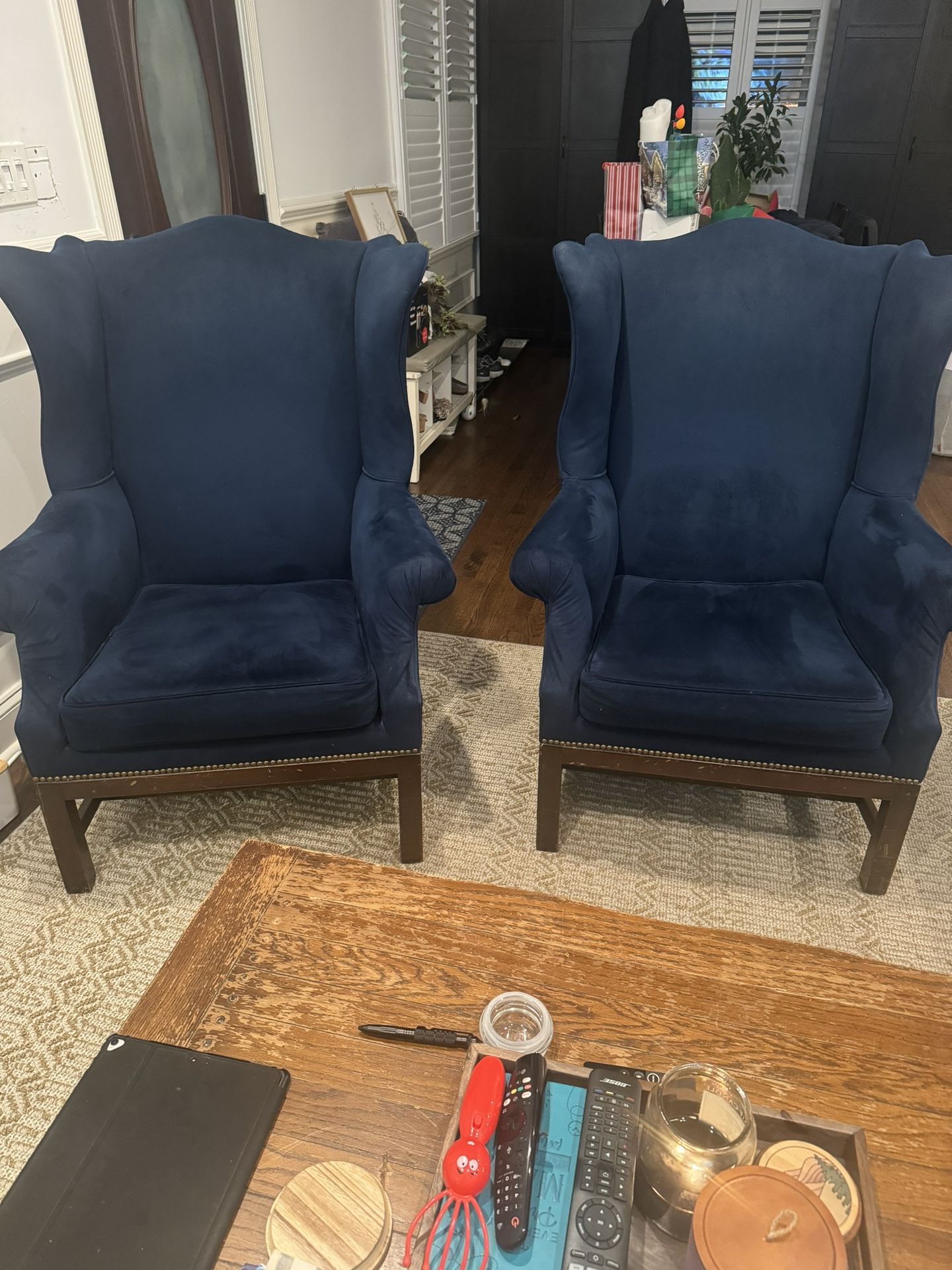 Blue Velvet Wingback Chair