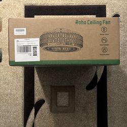 18" Boho Caged Ceiling Fan Light w/ Rattan Rope & Remote - 6-Speed DC Motor