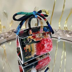 Mini Floral Patent Leather Bag Charm | Handmade | Real Leather