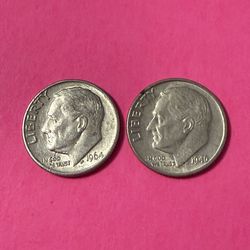 1946 & 1964 Roosevelt Dimes Silver 90%