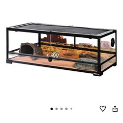 REPTI ZOO Full Glass 35 Gallon Reptile Tank, Front Opening Wide & Low Reptile Terrarium 36" x 18"x 12" for Lizard Gecko Tortoise Snake, Top Screen Ven