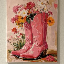 Western Pink  Cowgirl Boot Canvas Art