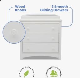 NEW Delta Children 3-Drawer Dresser with Changing Top – White – Nursery Dresser