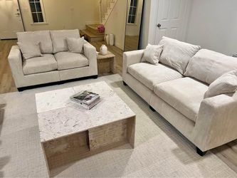 New Couch / Love Seat.  Beige Corduroy Fabric.  Free Delivery!