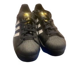 Adidas Black Superstars With White Stripes Sz 5 (7 W)
