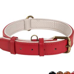 NWOTS*** Poohoo Leather Dog Collar Soft & Breathable Padded | Brass Hardware Rust-Proof | Heavy Duty | Lovely Bone Pattern | Classic Pet Collar For Me