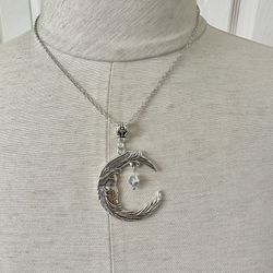 Silver Tone Half Moon Charm Necklace 