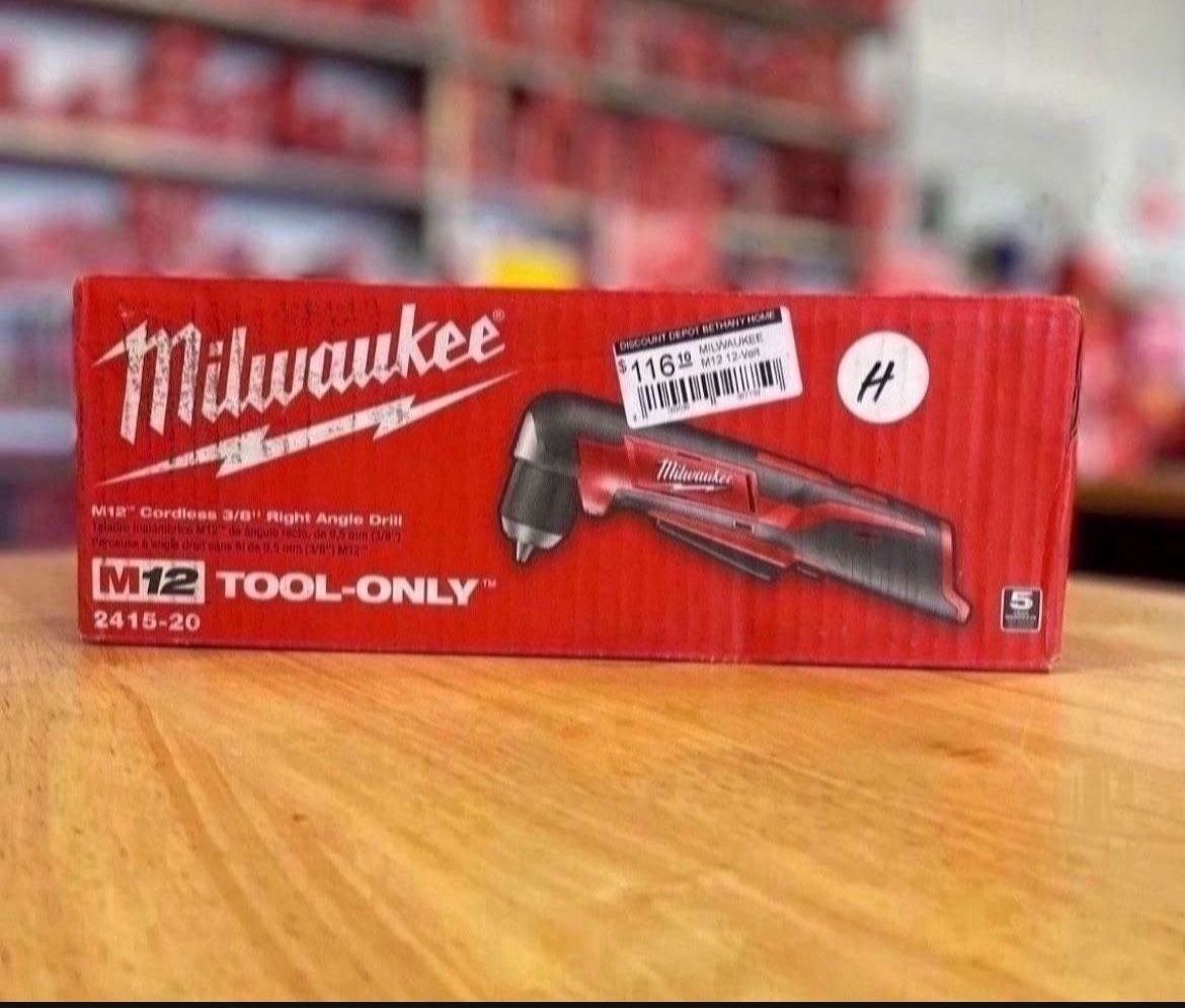 MILWAUKEE M12 Cordless 3/8” Right Angle Drill (Tool-Only)…..2415-20