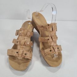 Vionic Radia Slip On Wedge Sandals Beige Cork Comfort Shoes Women Size 10