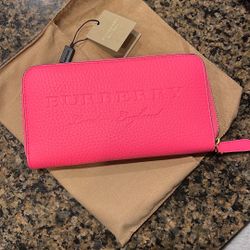 Burberry London England Soft Leather Neon Zip Around Wallet New With Tags