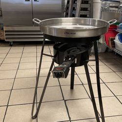 22" 3in1 Mexican Style Concave Stainless Steel Comal, Set With Propane Burner Stove & Cast Iron Stand 