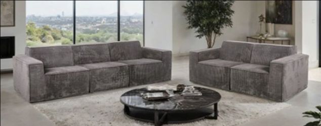 Brand New Grey Super Plush Compressed Foam Modular Design Sofa & Loveseat
