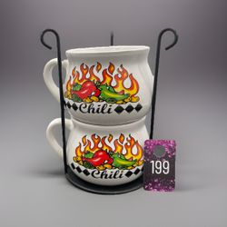 The Houston Harvest Chili Bowl Set with Holding Rack is