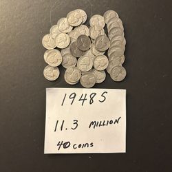 Coins – 1948S Jefferson nickel (San Francisco mint) approximately only 11.3 million coins minted  - Total 40 coins (one roll) 