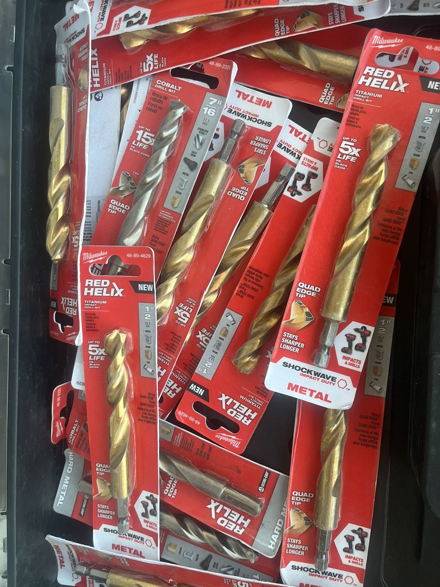Milwaukee RED HELIX drill bits, including Titanium and Cobalt versions.