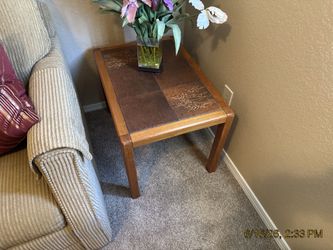 All wood and ceramic tile coffee table
