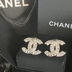 Real Authentic CHANEL Stud Silver Earrings