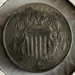 1866 Shield Nickel 5 Cents with RAYS