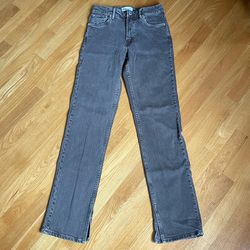 Zara Women’s Khaki Gray Straight Leg Jeans Size US 4 EU 36 High Rise Stretch Denim