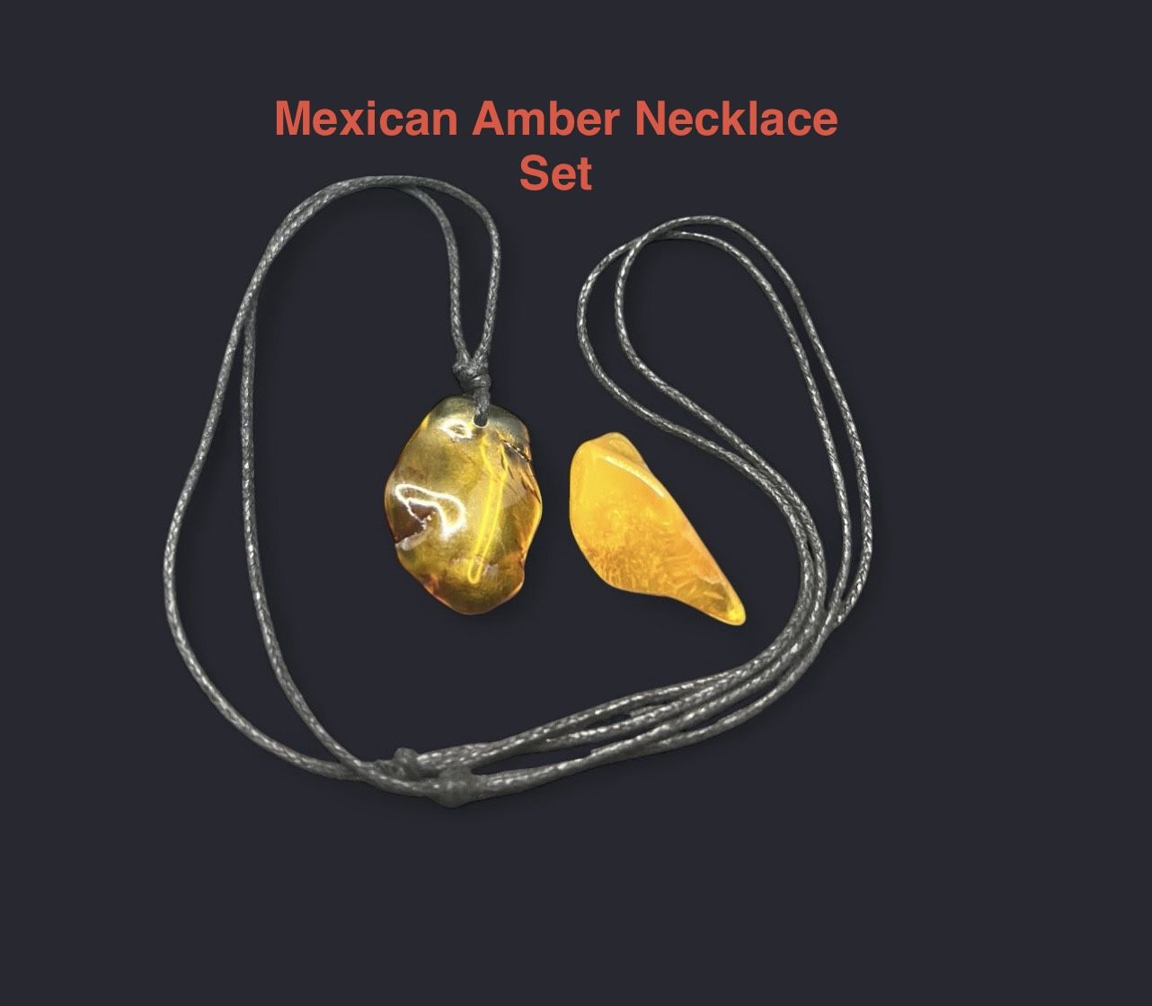 Mexican Amber Genuine Necklace Adjustable Cord & Stone  -Fluorescent 3.8g Total
