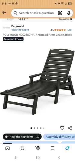 POLYWOOD Nautical Arms Chaise Lounge, Black