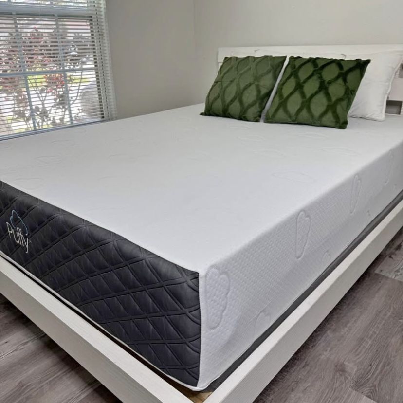 Queen Size Mattress Memory Foam Puffy Of 12” Inches Thick Firm New From Factory Wrapped in Plastic Same Day Delivery
