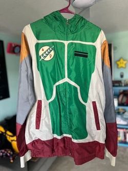 STAR WARS Boba Fett THINK GEEK Windbreaker JacketFull Zip Hoody with JetPack!