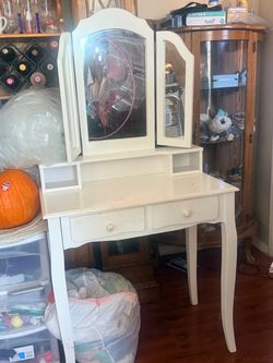 Small white makeup vanity