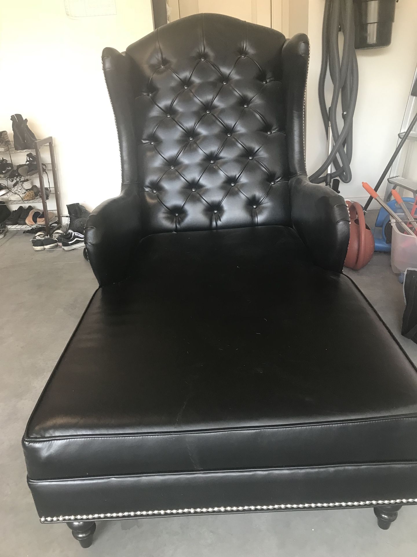 Custom Black Leather Chaise