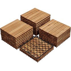 27PCS Acacia Wood Interlocking Flooring Tiles Waterproof Flooring for Outdoor & Indoor Patio,Balcony,Garden,Poolside,12 × 12 in