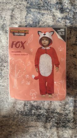 Spooktacular Creations Halloween Baby Fox Costume Cosplay, Furry Fox Toddler Jumpsuit, Button Hooded Jumpsuit