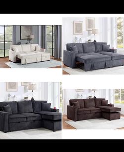 $380 . 2-P Convertible Sectional  Sleeper Sofa W/ Cupholder Sofa Storage & USB Ports  89”x 59”X36”H