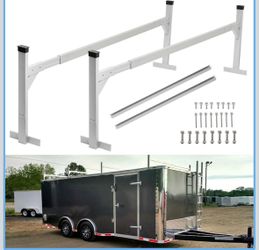 OUTPRIZE Aluminum Trailer Roof Ladder Rack for Enclosed and Open Trailers  6FT to 9FT Adjustable, Universal, 400 lbs Capacity, Silver