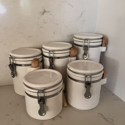Vintage White Nesting Food Canisters Storage