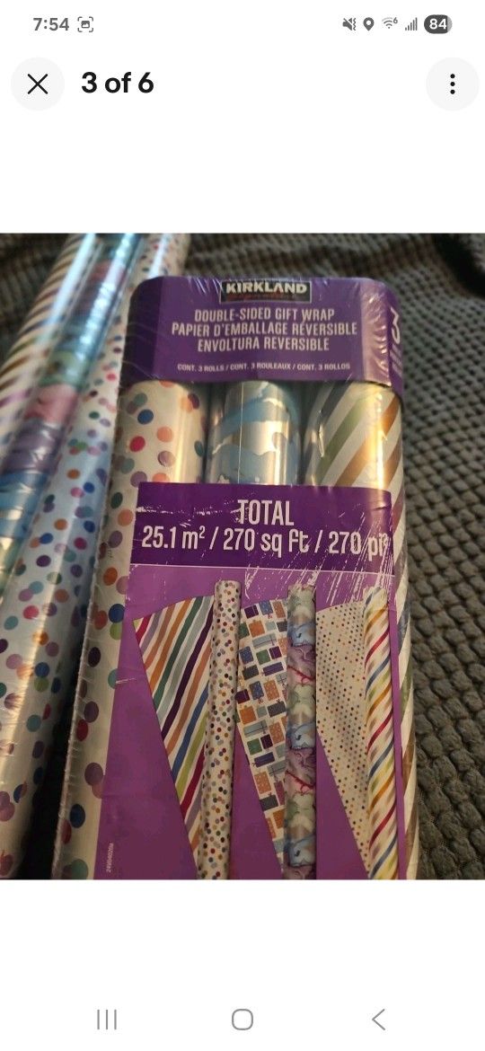 Kirkland Double Sided Present Gift WRAP 3 PK 1739998 270 Sq Ft Festive Birthday