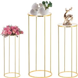 3PCS Cylinder Pedestal Stands for Parties, Gold Metal Plant Round Cylinder Stands for Party Flowers, Display Columns Pedestal Stand Cylinder Tables fo