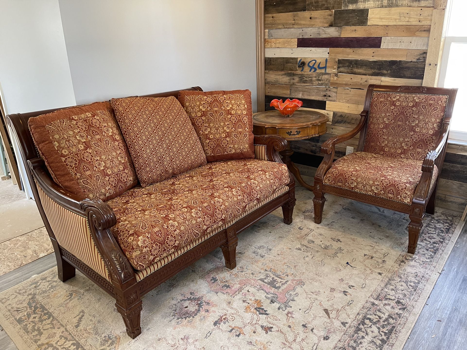 Classic French Antique Countryside Sofa And Chair