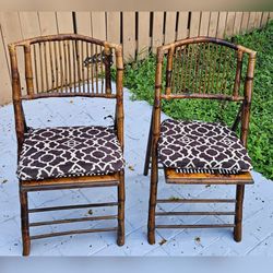 Pair of Boho Bamboo Folding Chairs