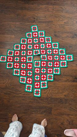 Crochet Squares  Handmade Christmas Tree Skirt Vintage Red White Green Holiday
