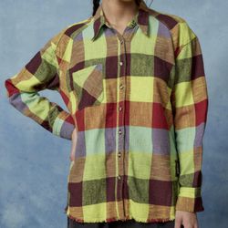 NEW Urban Outfitters x BDG Rainbow Plaid Oversized Flannel Shirt, Size L