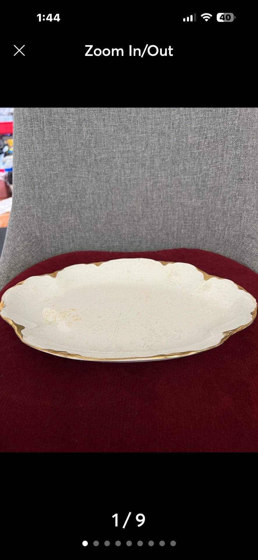 Vintage Pope Gosser China Platter White Gold Trim
