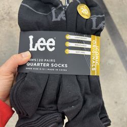 NWT Lee Men's Athletic Black Quarter Socks - 20 Pack
