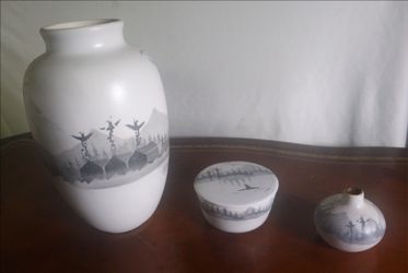 Set of 3 vintage Cedar Mesa pottery: a vase, mini vase and lidded jar, PNW design, All Signed by an Artist