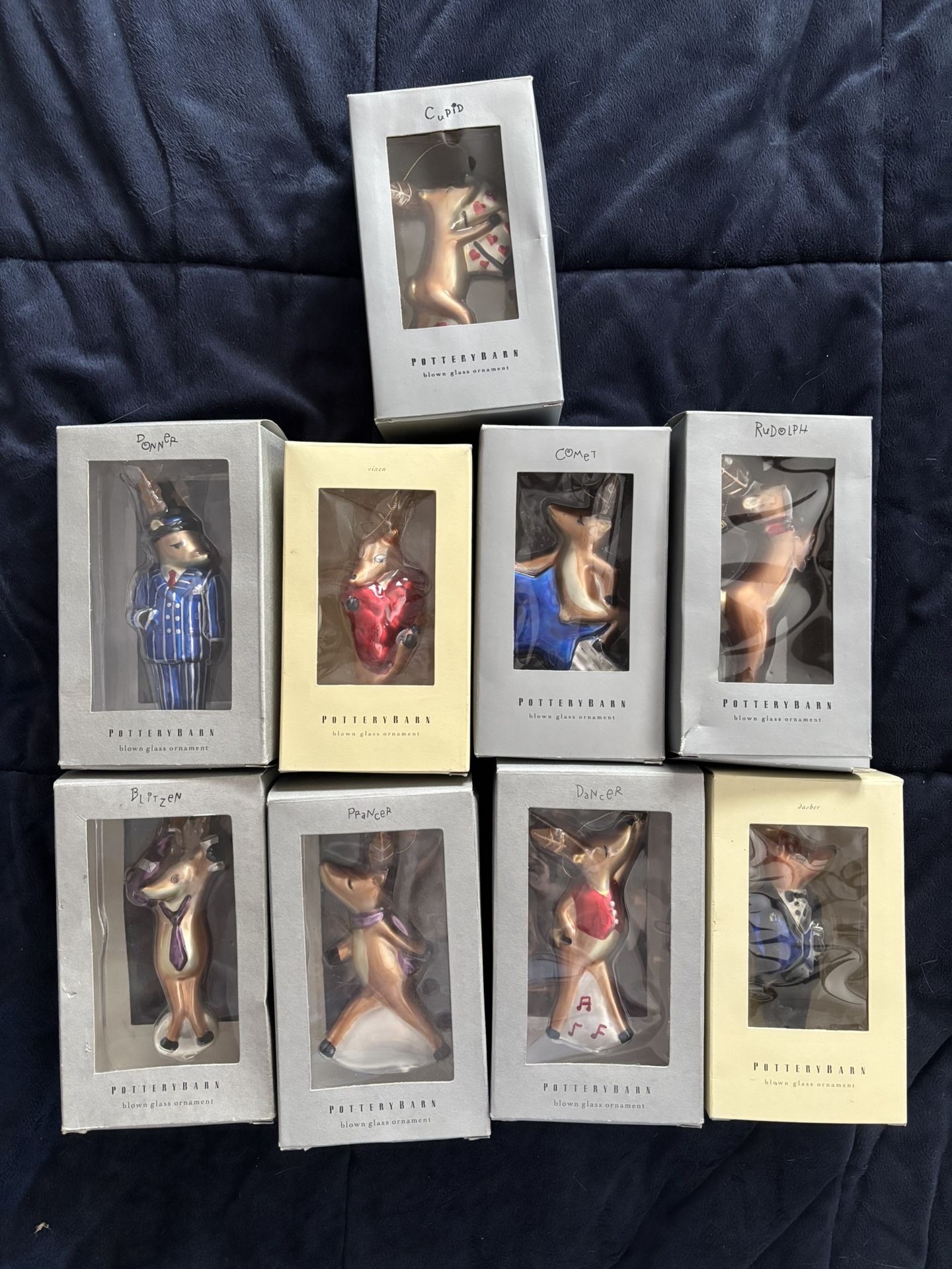 POTTERY BARN glass Reindeer Collectible Ornaments