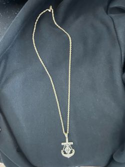 14k solid rope chain with anchor cross pendant
