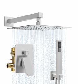 Shower System, 10'' High Pressure Brushed Nickel Shower Head With Handheld Spray Combo, Included 59'' Shower Hose, Shower Trim Kit And 2-IN-1 Diverter