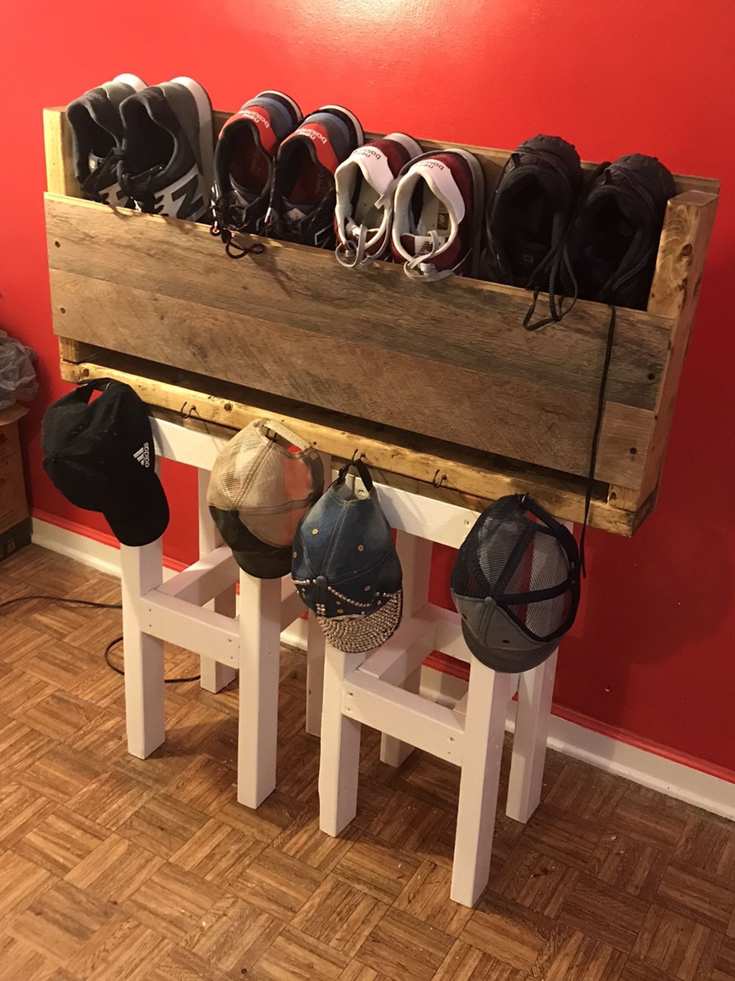 Special Walnut Stain 4 PairWall Mount Shoe And Hat Rack And In 1