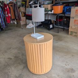 Fluted Wood Side Table & Lamp